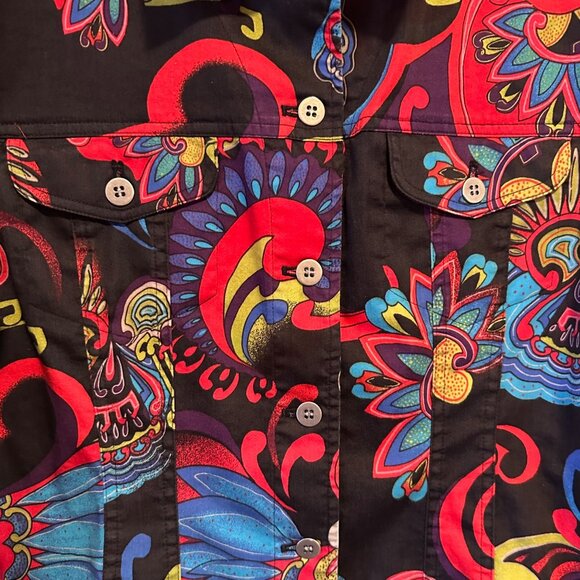 Chico's Women's Black Vibrant Cotton Blend Boho Blazer Size 2, US Large Retro - Picture 7 of 13